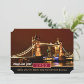 London, Tower Bridge & Happy New Year! Karte wünsc (Stehend Vorderseite)