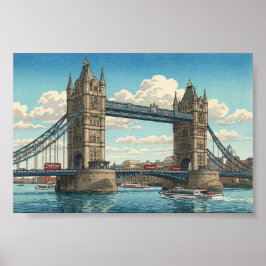London Tower Bridge Japanese Woodblock Print Poster