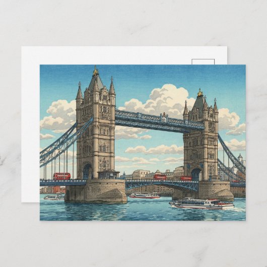 London Tower Bridge Japanese Woodblock Print Postkarte (Vorne/Hinten)