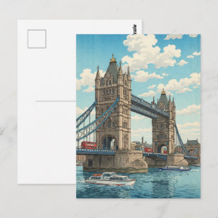 London Tower Bridge Japanischer Holzschnitt Postkarte