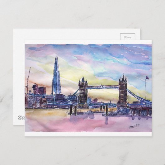 London Tower Bridge mit The Shard bei Dämmerung Postkarte (Vorne/Hinten)