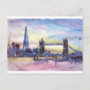 London Tower Bridge mit The Shard in der Abenddämm Postkarte