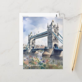London Tower Bridge Travel Watercolor Postkarte