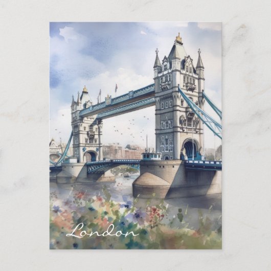 London Tower Bridge Travel Watercolor Postkarte (Vorderseite)