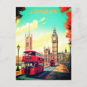 London Travel Postcard Art, London Travel Art, Eng Feiertagspostkarte