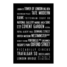 London - typografisches Poster, schwarz und weiß