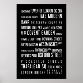 London - typografisches Poster, schwarz und weiß Poster