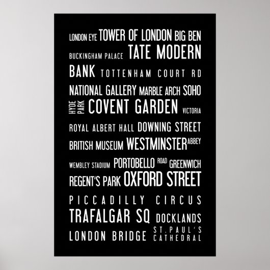 London - typografisches Poster, schwarz und weiß Poster (Vorne)