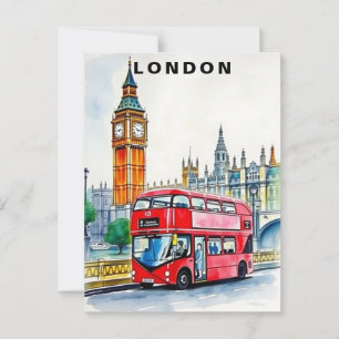 London UK Bus Reise Aquarell Postkarte