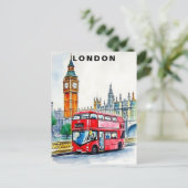 London UK Bus Travel Watercolor Postkarte (Stehend Vorderseite)