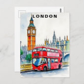 London UK Bus Travel Watercolor Postkarte (Vorne/Hinten)