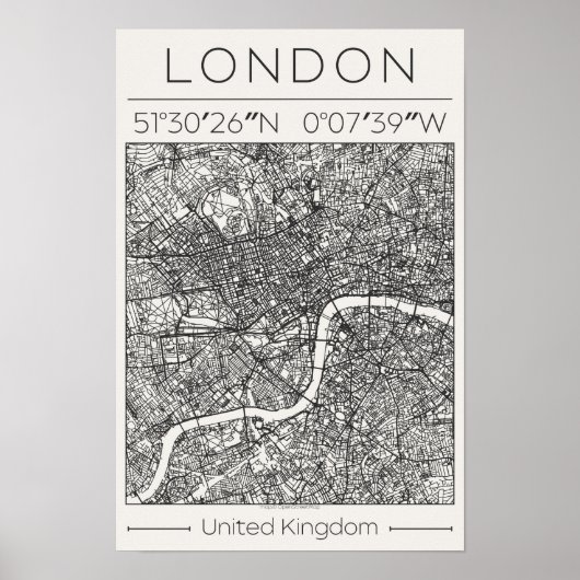 London UK Charcoal City Map Poster Minimal Wall (Vorne)