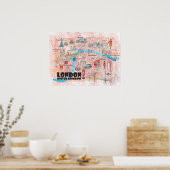 London UK Illustriert Karte mit Sehenswürdigkeiten Poster (Küche)
