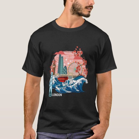 London Uk Japanese Great Wave Kanagawa T-Shirt (Vorderseite)