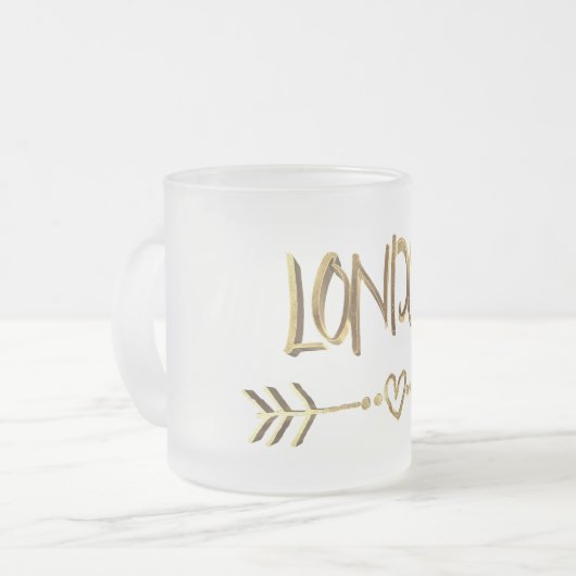 London UK Liebe Gold Typografie Elegante Text Mattglastasse (Vorderseite Links)