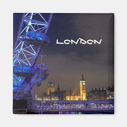 London UK Night Landscape London Eye View Magnet (Vorne)