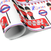 London UK Queens Guard Red Bus Niedliches Muster Geschenkpapier (Rolleneckpunkt)