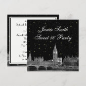 London UK Skyline Etched Starry DIY BG Sweet 16 Einladung (Vorne/Hinten)