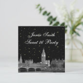 London UK Skyline Etched Starry DIY BG Sweet 16 Einladung (Stehend Vorderseite)