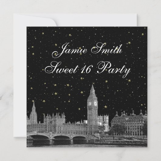London UK Skyline Etched Starry DIY BG Sweet 16 Einladung (Vorderseite)