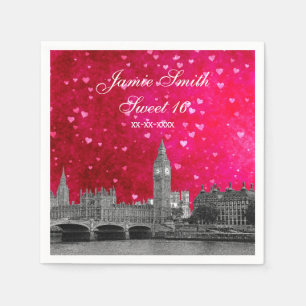 London UK Skyline Hot Pink Rotes Herz Sweet 16 Serviette