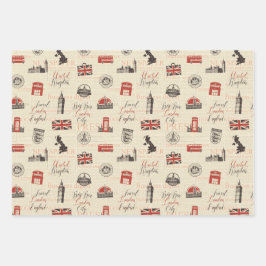London UK Street Gift Wrapping Paper Set 3 Geschenkpapier Set