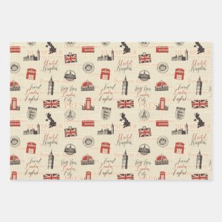 London UK Street Gift Wrapping Paper Set 3 Geschenkpapier Set