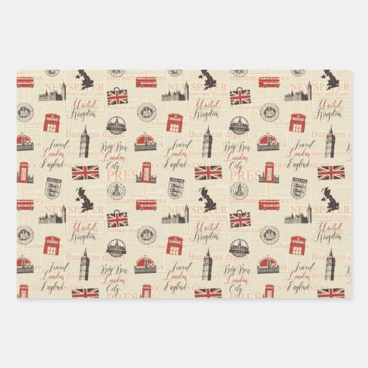 London UK Street Gift Wrapping Paper Set 3 Geschenkpapier Set (Vorderseite)