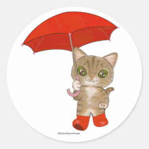 London Umbrella Tabby Cat Runder Aufkleber