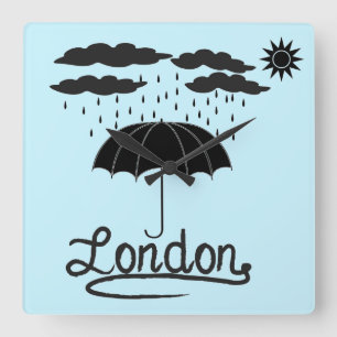 London   unter einem Regenschirm Quadratische Wanduhr