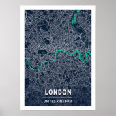 London - Vereinigtes Königreich Blue Dark City Map Poster (Vorne)
