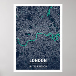 London - Vereinigtes Königreich Blue Dark City Map Poster