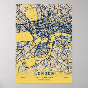 London - Vereinigtes Königreich - Gelbe Stadtkarte Poster
