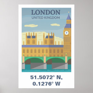 London Vereinigtes Königreich Vintage Reise Koordi Poster