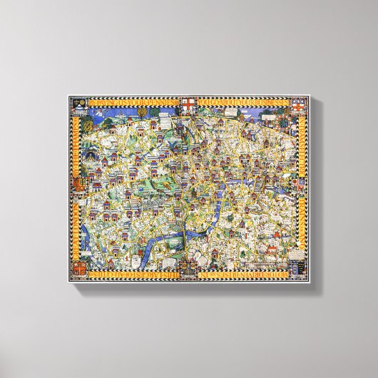 London Vintag Map Poster wiederhergestellt Leinwanddruck (Vorderseite)