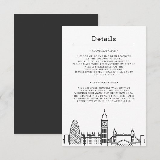 London Wedding | Einseitige Gästekarte Einladung (Vorne/Hinten)