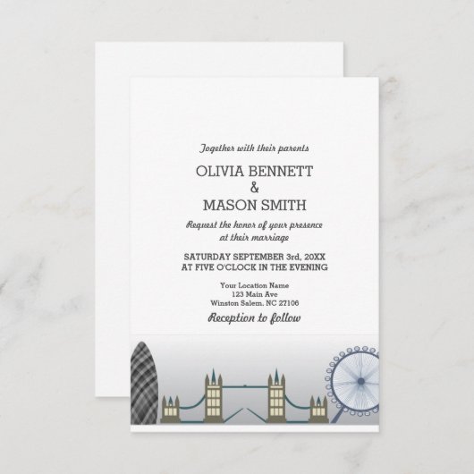 London Wedding Invitation UK England Einladung (Vorne/Hinten)