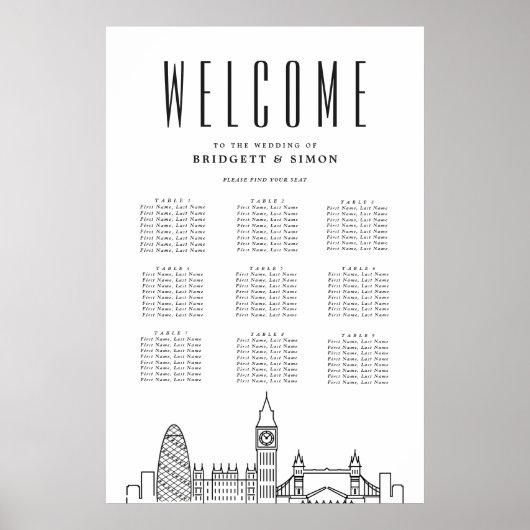 London Wedding | Sehenswürdigkeiten 9 Tabelle Seek Poster (Vorne)
