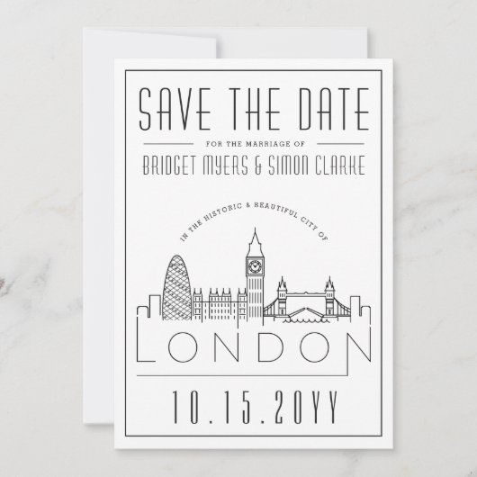 London Wedding | Stilisierte Horizonte Save the Da Einladung (Vorderseite)