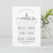 London Wedding | Stilisierte Skyline-Einladung Einladung (Stehend Vorderseite)