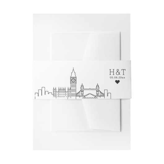 London Wedding | Stilisierte Skyline Monogram Einladungsbanderole (Vorderseite Beispiel)