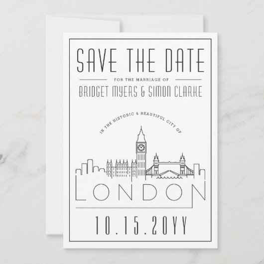London Wedding | Stilisierte Skyline Save the Date Einladung (Vorderseite)