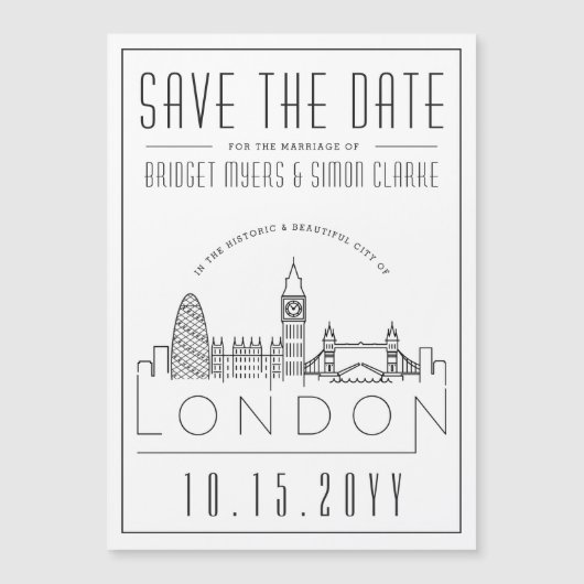 London Wedding | Stilisierte Skyline Save the Date Magnetkarte (Vorderseite)