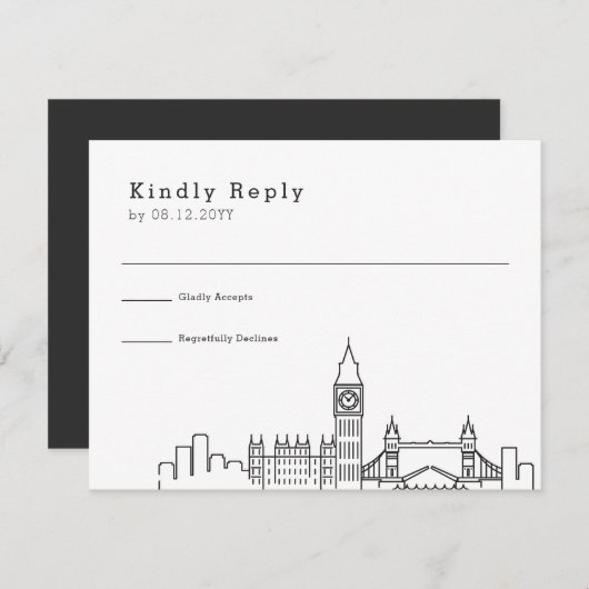 London Wedding | Stilisierte Skyline-UAWG RSVP Karte (Vorne/Hinten)