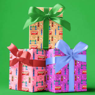 London Weihnachten Farbige Muster Hintergrund Geschenkpapier Set