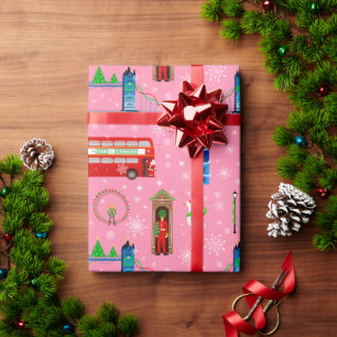 London Weihnachten Pink Muster Hintergrund Geschenkpapier