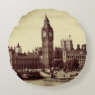 London Westminster mit Big Ben und Brücke. alt,lo Rundes Kissen