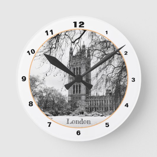 London Winter, Westminster Palace/Großbritannien V Runde Wanduhr (Vorderseite)
