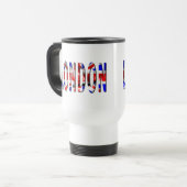 London-Wort mit Flaggentextur Reisebecher (Vorderseite Links)
