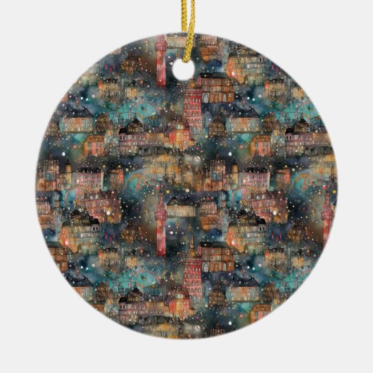 London zu Weihnachten und Neujahr in Wasserfarben Keramik Ornament (Vorne)